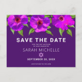 Paarse Save the Date Bat Mitswa Floral Waterverf Uitnodiging Briefkaart (Voorkant)
