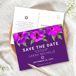 Paarse Save the Date Bat Mitswa Floral Waterverf Uitnodiging Briefkaart