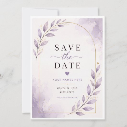 Paarse Save the Date Kaart (Voorkant)