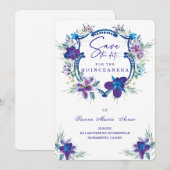 Paarse Save the Date Quinceañera uitnodiging (Voorkant / Achterkant)