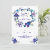 Paarse Save the Date Quinceañera uitnodiging (Staand voorkant)