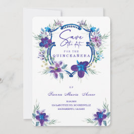 Paarse Save the Date Quinceañera uitnodiging