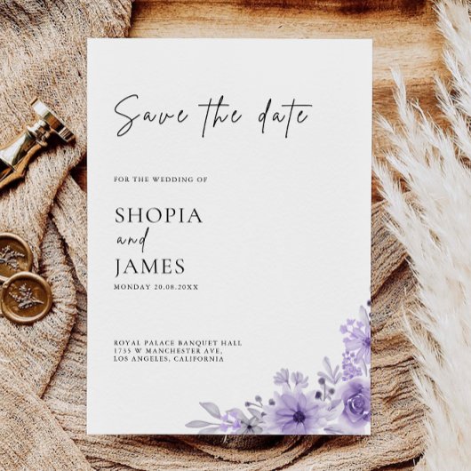 Paarse Save the Date-sjabloon  Kaart