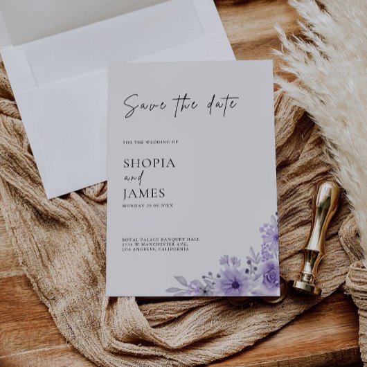 Paarse Save the Date-sjabloon Kaart