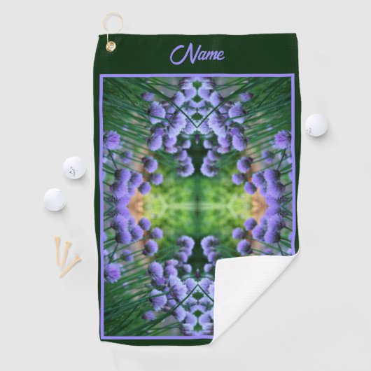 Paarse Scallion Abstract Flowers gepersonaliseerd Golfhanddoek (Insitu)