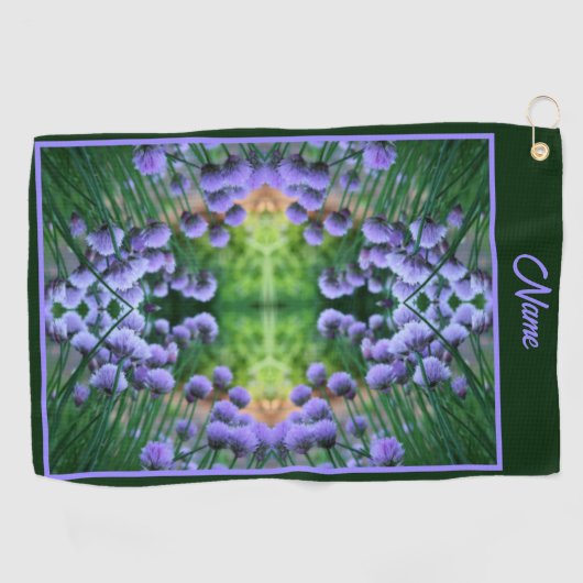 Paarse Scallion Abstract Flowers gepersonaliseerd Golfhanddoek (Horizontaal)