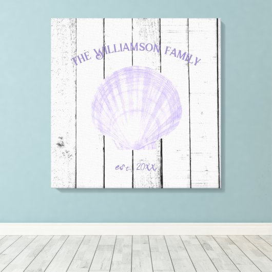 Paarse Scallop Shell Canvas Print (Insitu (Houten vloer))