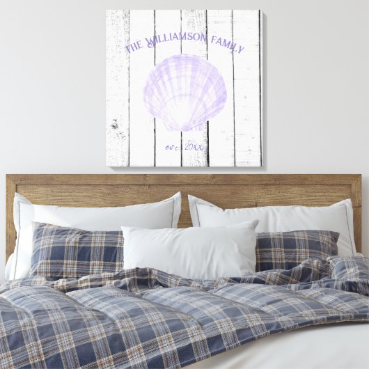 Paarse  Scallop Shell Canvas Print (Insitu (Slaapkamer))