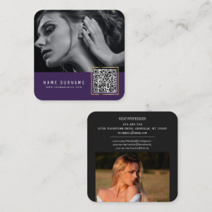 Paarse scannbare streepjescode QR-codefoto  Vierkante Visitekaartje