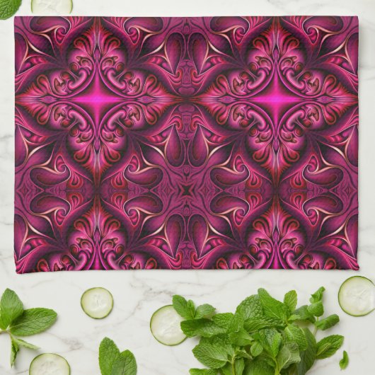Paarse Scarlet Patterned Keuken Handdoek (Gevouwen)