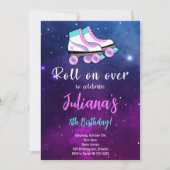 Paarse Schaats rol op verjaardagsuitnodiging Kaart (Voorkant)