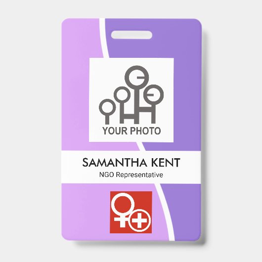 Paarse Schaduwen Witte Golf Foto Sjabloon Personee Badge (Voorzijde)