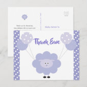 Paarse schattig lief lam, Baby shower dank u Briefkaart (Voorkant / Achterkant)