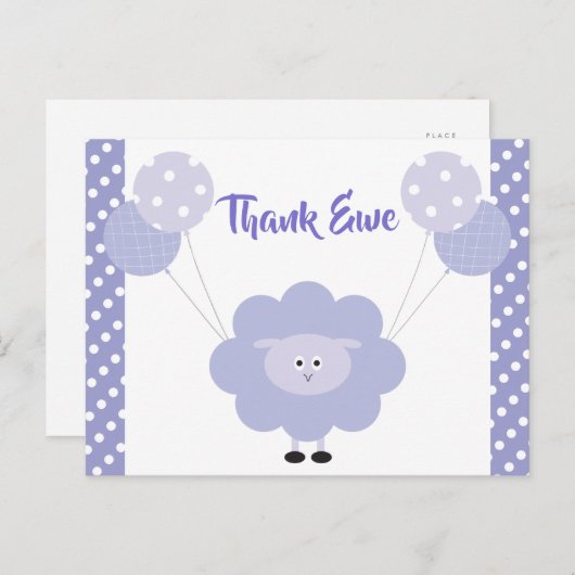 Paarse schattig lief lam, Baby shower dank u Briefkaart (Voorkant / Achterkant)