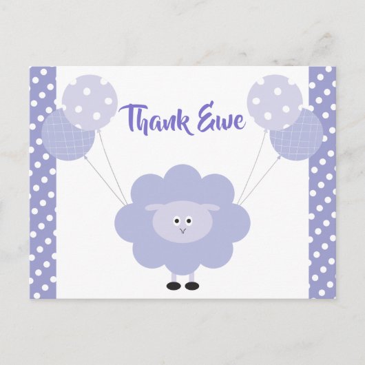 Paarse schattig lief lam, Baby shower dank u Briefkaart (Voorkant)