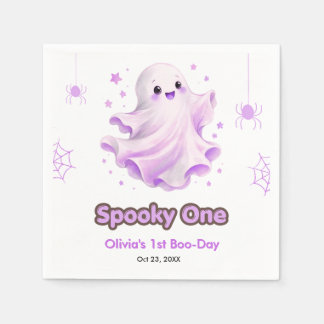 Paarse Schattige Geest Spoken Een Halloween 1e Ver Servet
