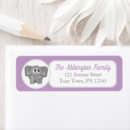 Paarse Schattige olifantenAdresetiketten Etiket (Insitu)