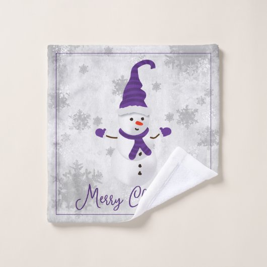 Paarse schattige sneeuwman vakantie handdoek set (Wasdoekje)