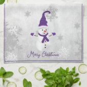 Paarse schattige sneeuwman vakantie keukenhanddoek (Gevouwen)