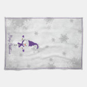 Paarse schattige sneeuwman vakantie keukenhanddoek (Horizontaal)