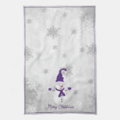 Paarse schattige sneeuwman vakantie keukenhanddoek (Verticaal)