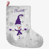 Paarse schattige sneeuwman vakantie kous grote kerstsok (Voorkant)