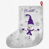Paarse schattige sneeuwman vakantie kous grote kerstsok (Achterkant)