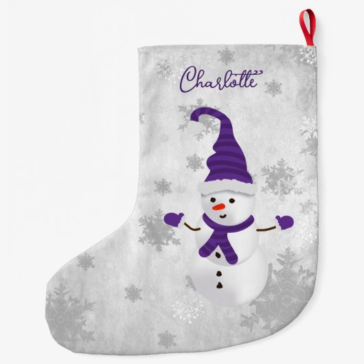 Paarse schattige sneeuwman vakantie kous grote kerstsok (Achterkant)