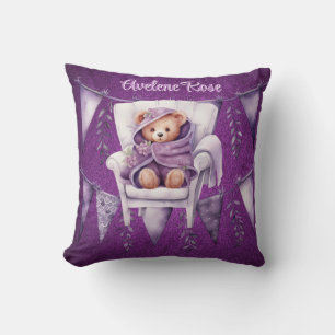 Paarse Schattige Teddy Bear Girl Baby shower Gift Kussen