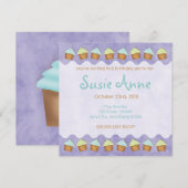 Paarse Schattigee Cupcakes Invitation Kaart (Voorkant / Achterkant)