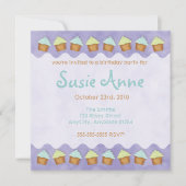 Paarse Schattigee Cupcakes Invitation Kaart (Voorkant)