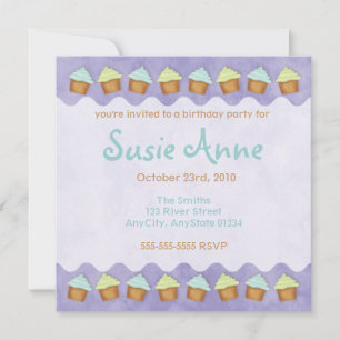 Paarse Schattigee Cupcakes Invitation Kaart