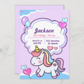 Paarse Schattigee eenhoorn verjaardagsuitnodiging Kaart (Voorkant / Achterkant)