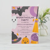 Paarse Schattigee Halloween Kids Verjaardag Kaart (Staand voorkant)