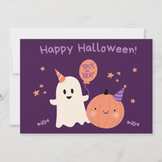 Paarse Schattigee Happy Halloween Feestdagenkaart (Voorkant)