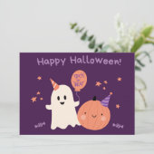 Paarse Schattigee Happy Halloween Feestdagenkaart (Staand voorkant)