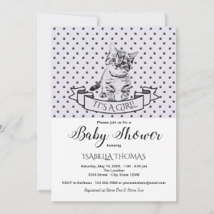 Paarse Schattigee Kitten Baby shower Uitnodiging