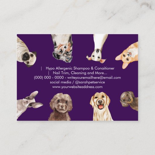 Paarse Schattigee Kleine Maat Honden Huisdier Sitt Visitekaartje (Achterkant)