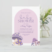 Paarse Schattigee paddenstoel Baby shower Kaart (Staand voorkant)