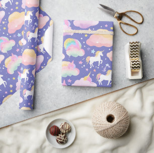 Paarse Schattigee Regenboog eenhoorn verjaardag me Cadeaupapier