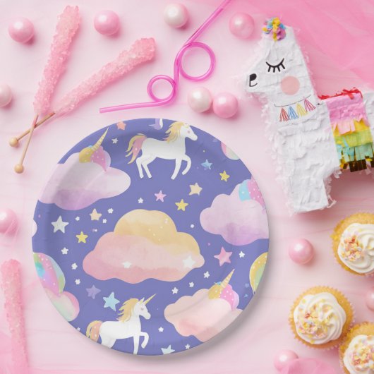 Paarse Schattigee Regenboog eenhoorn verjaardag me Papieren Bordje (Feest)