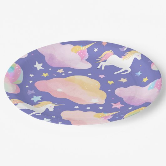 Paarse Schattigee Regenboog eenhoorn verjaardag me Papieren Bordje (Gekanteld)