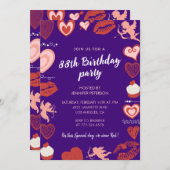 Paarse Schattigee Roze Harten 88ste verjaardag Kaart (Voorkant / Achterkant)