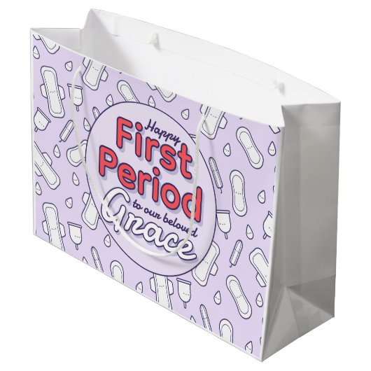 Paarse Schattigee Tampon Pad Eerste Periode Partij Groot Cadeauzakje (Achterkant Gekanteld)