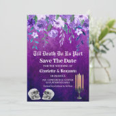 Paarse schedel bespaart de datum van het huwelijk save the date (Staand voorkant)