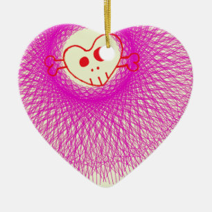 paarse schedel & botten keramisch ornament