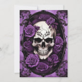Paarse schedel en Rozen Gotische Elegantie Bruilof Kaart (Voorkant)