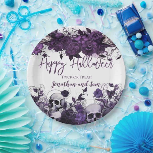 Paarse schedel Halloween Party Papieren Bordje (Feest)