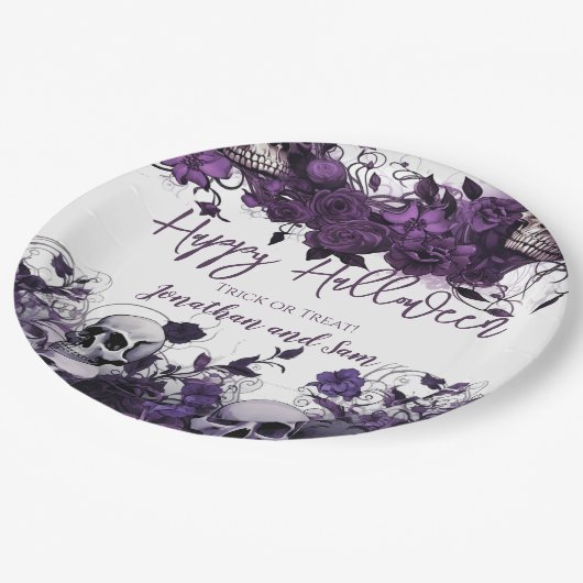 Paarse schedel Halloween Party Papieren Bordje (Gekanteld)