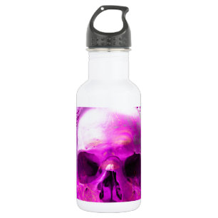 Paarse schedel in water waterfles 